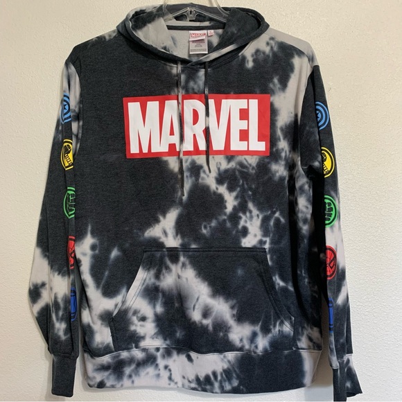 Marvel Other - Marvel Avengers Hoodie Sweatshirt Graphic Long Sleeve Tie Dye Black White